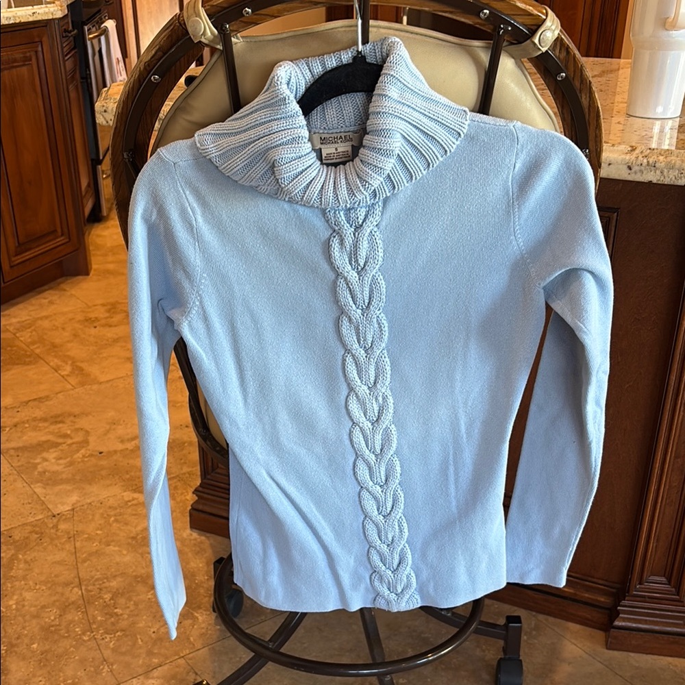 MICHAEL Michael Kors Blue Cowl Neck Sweater with Cable Knit